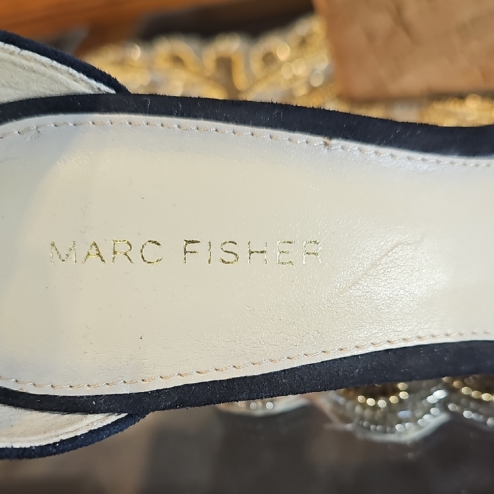 Marc Fisher Black and Natural Cork Wedges - Picture 2 of 11